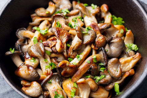 pan of cooked mushrooms