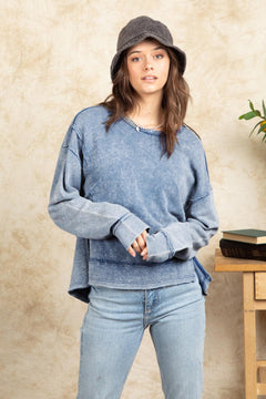 Vintage Wash Knit Top- Denim