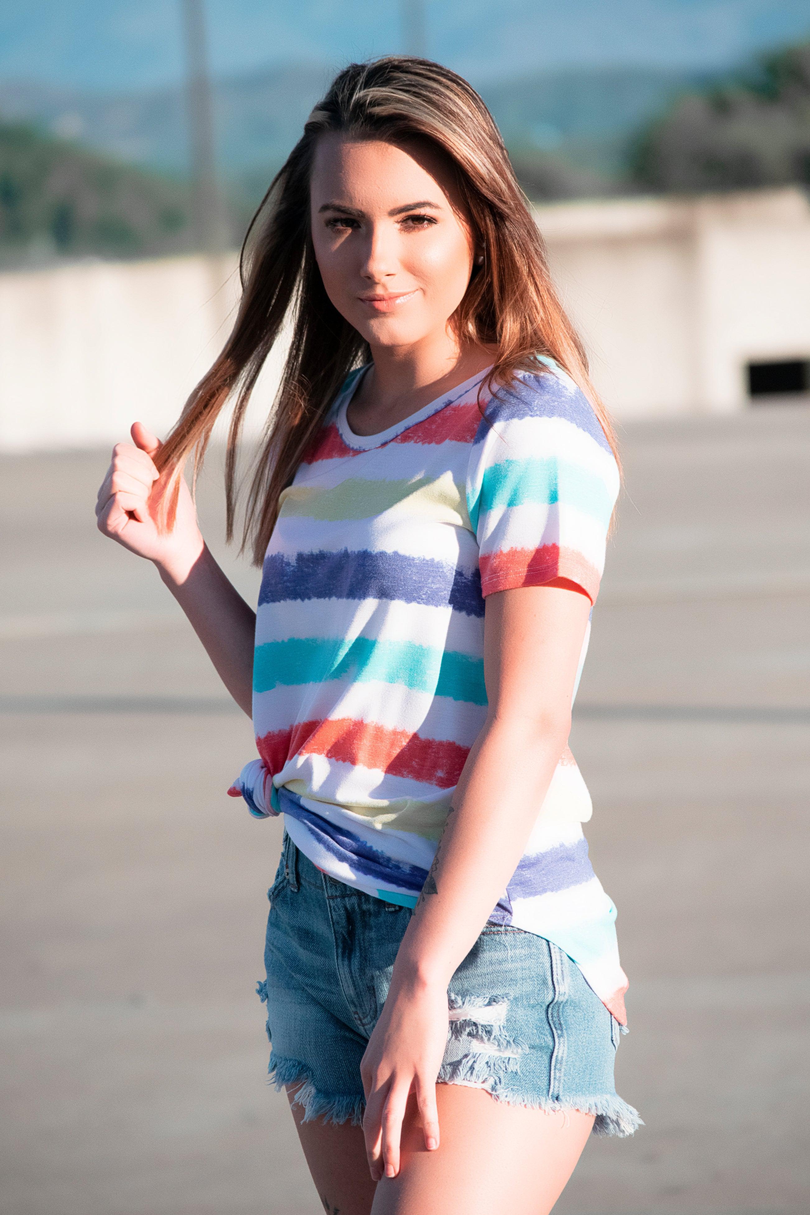 Navy/Coral Striped Tee