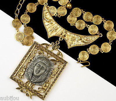 Vintage Signed Art Egyptian Revival King Tut Pharaoh Pendant Necklace ...