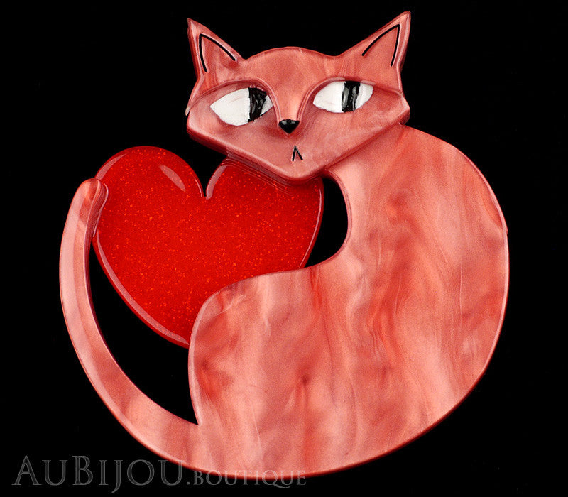 Erstwilder Brooch Pin Linda Love Cat Pink Red Aubijou