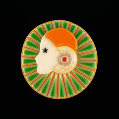 Lea Stein Paris Brooch Full Collerette Lime Green and Orange