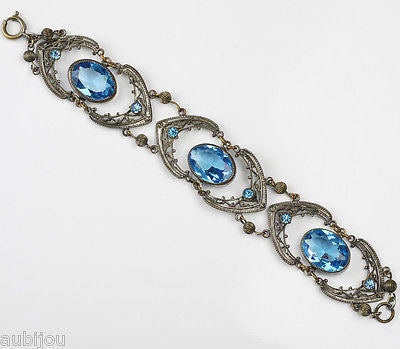 Vintage Czech Sapphire Blue Openback Rhinestone Bracelet Earrings Set ...
