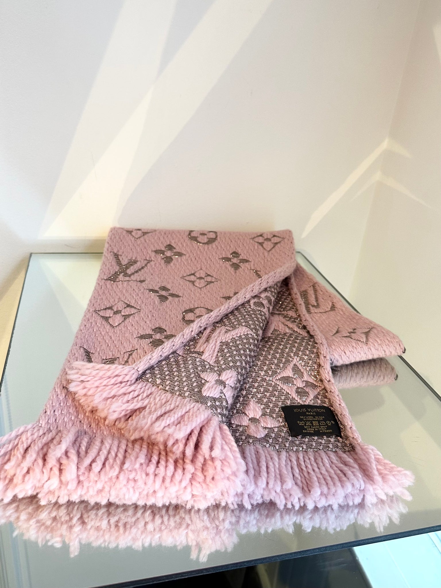 Louis Vuitton Echarpe Logomania Scarf Grey Lilac  THE PURSE AFFAIR