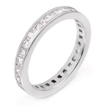 Sterling Silver Princess Cut CZ 3mm Eternity Ring size 4-11