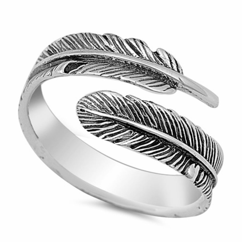 .925 Sterling Silver Feather Wrap Ladies Fashion Ring Sizes 4-10 Midi