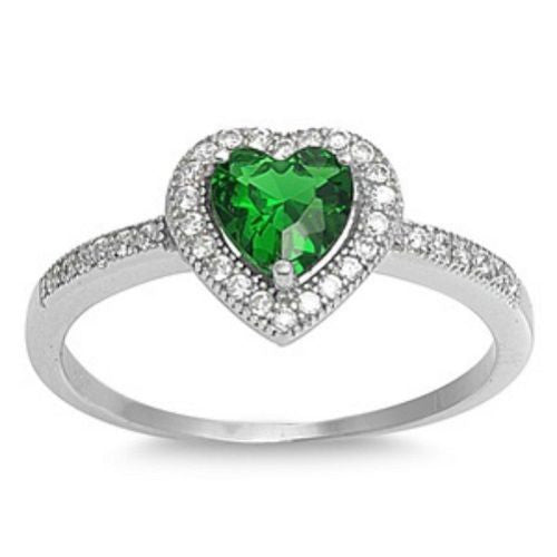 Halo Heart Ring (Colour: Green, Metal: Silver)