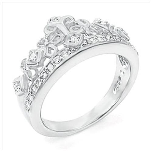 Sterling Silver Round Cut CZ Crown Tiara Engagement Ring size 5-9