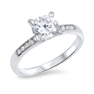 Sterling Silver Ladies Brilliant Round cut Channel set Solitaire Engagement Ring size 4-10