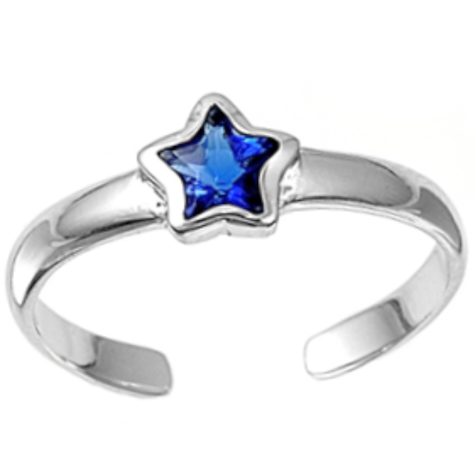 September birthstone blue sapphire star ring in adjustable sizes for ladies and children
