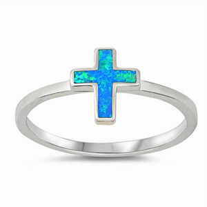 Women's and girl blue fire opal cross ring