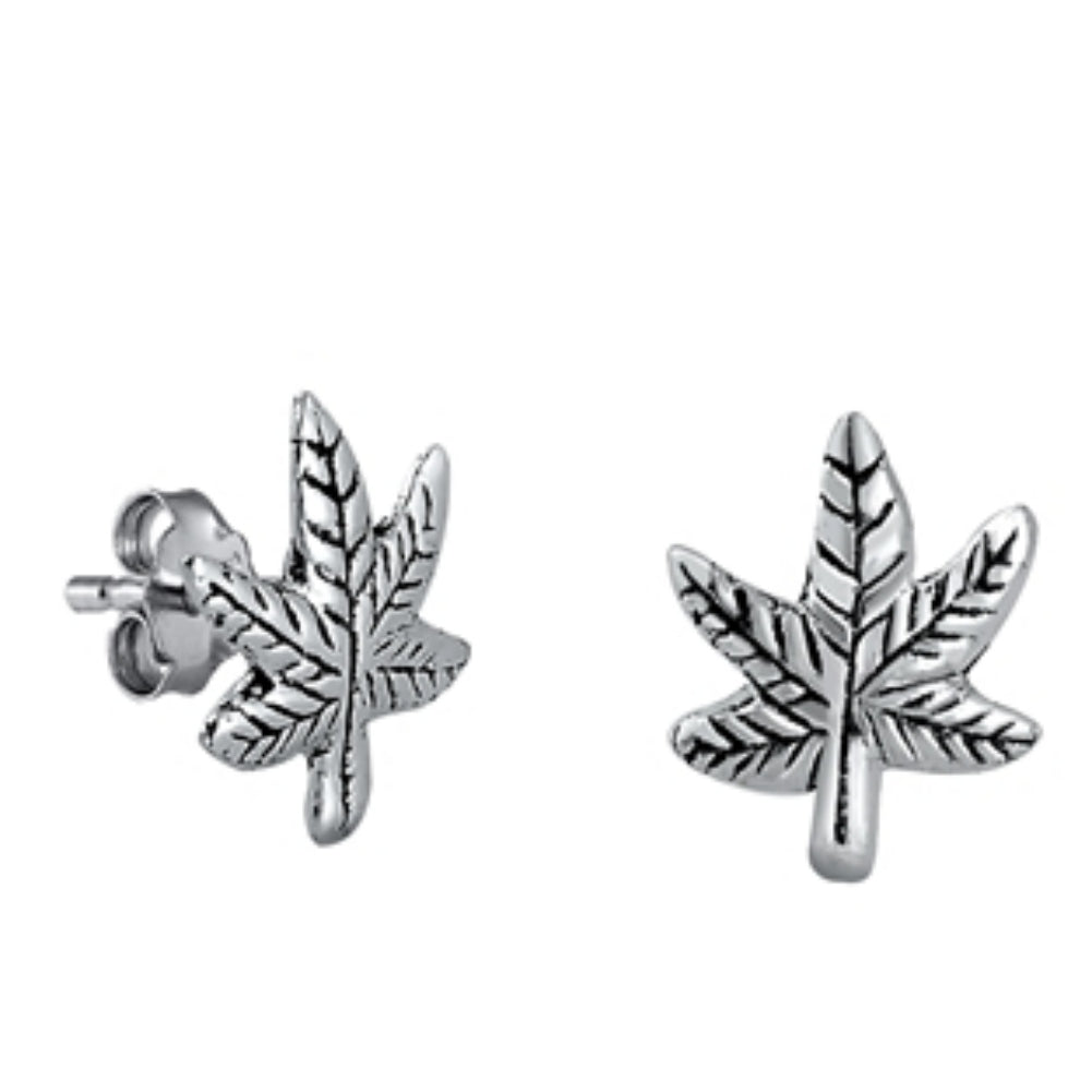 .925 Sterling Silver Leaves Stud Earrings Ladies and Mens Unisex