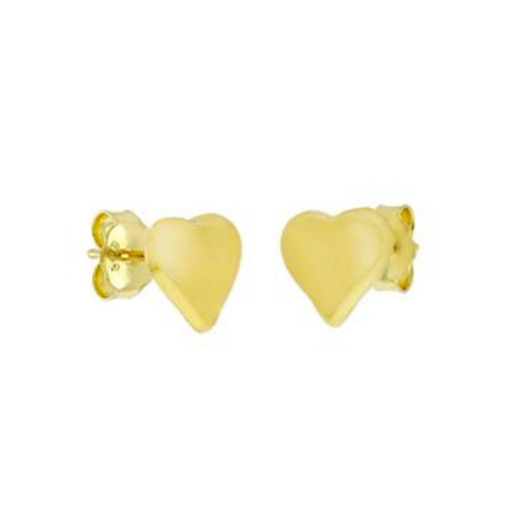 .925 Sterling Silver Heart Yellow Gold Stud Earrings Unisex Ladies and Kids