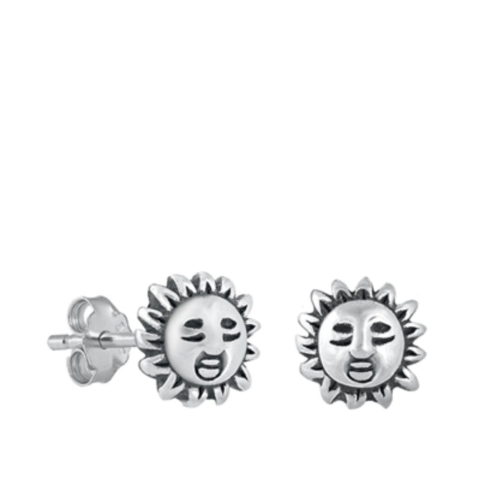 .925 Sterling Silver Happy Sun Stud Earrings Ladies and Kids Baby Mens Unisex