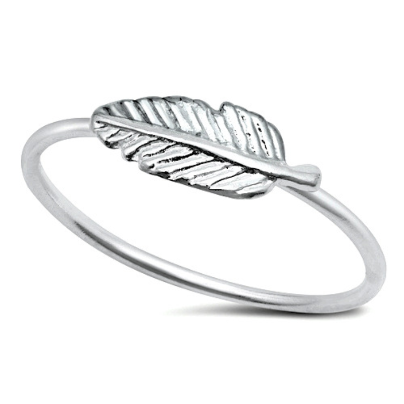 .925 Sterling Silver Little Feather Ring Ladies and Kids Size 3-10 Midi Thumb Knuckle