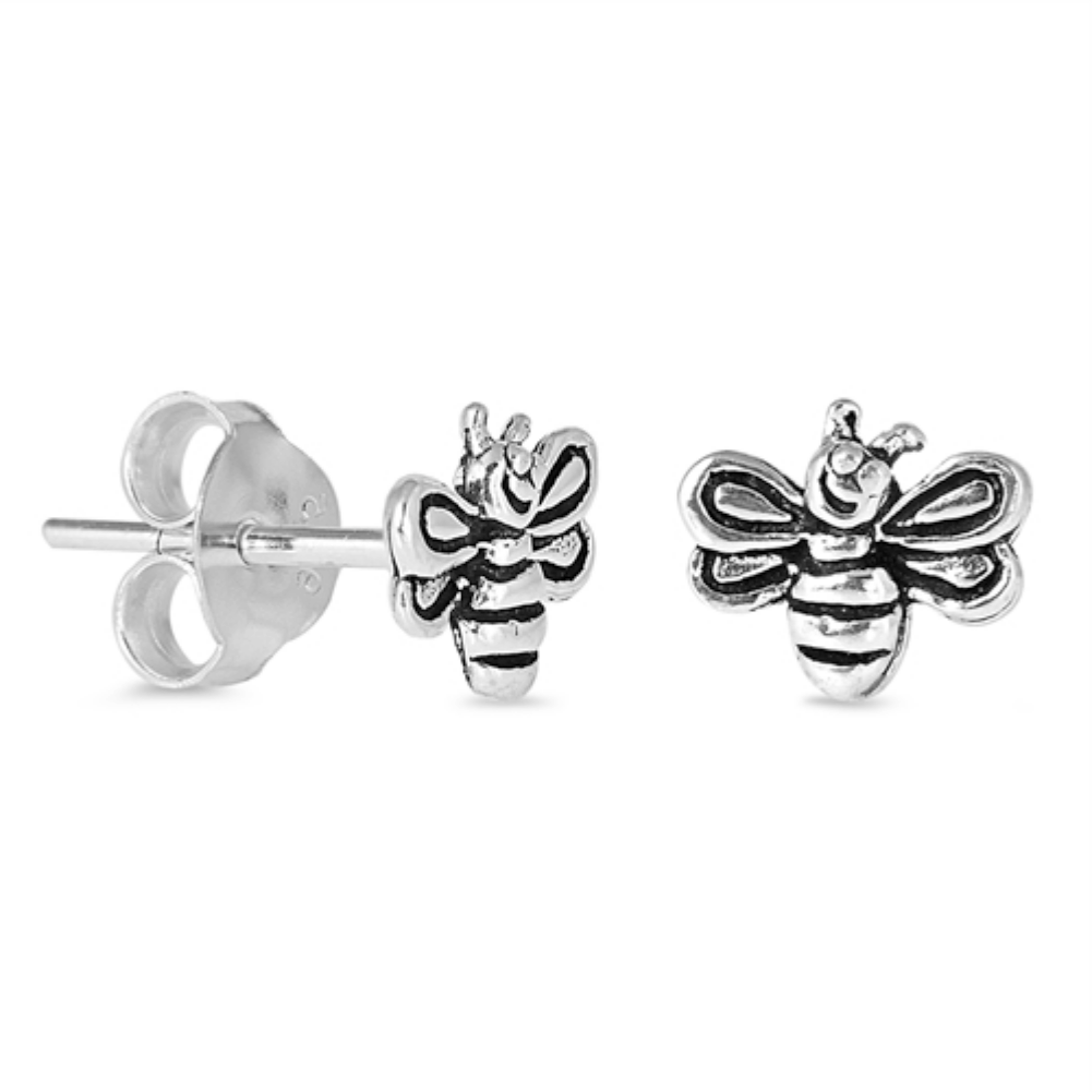 .925 Sterling Silver Smiling Bee Stud Earrings Ladies and Kids Baby Mens Unisex