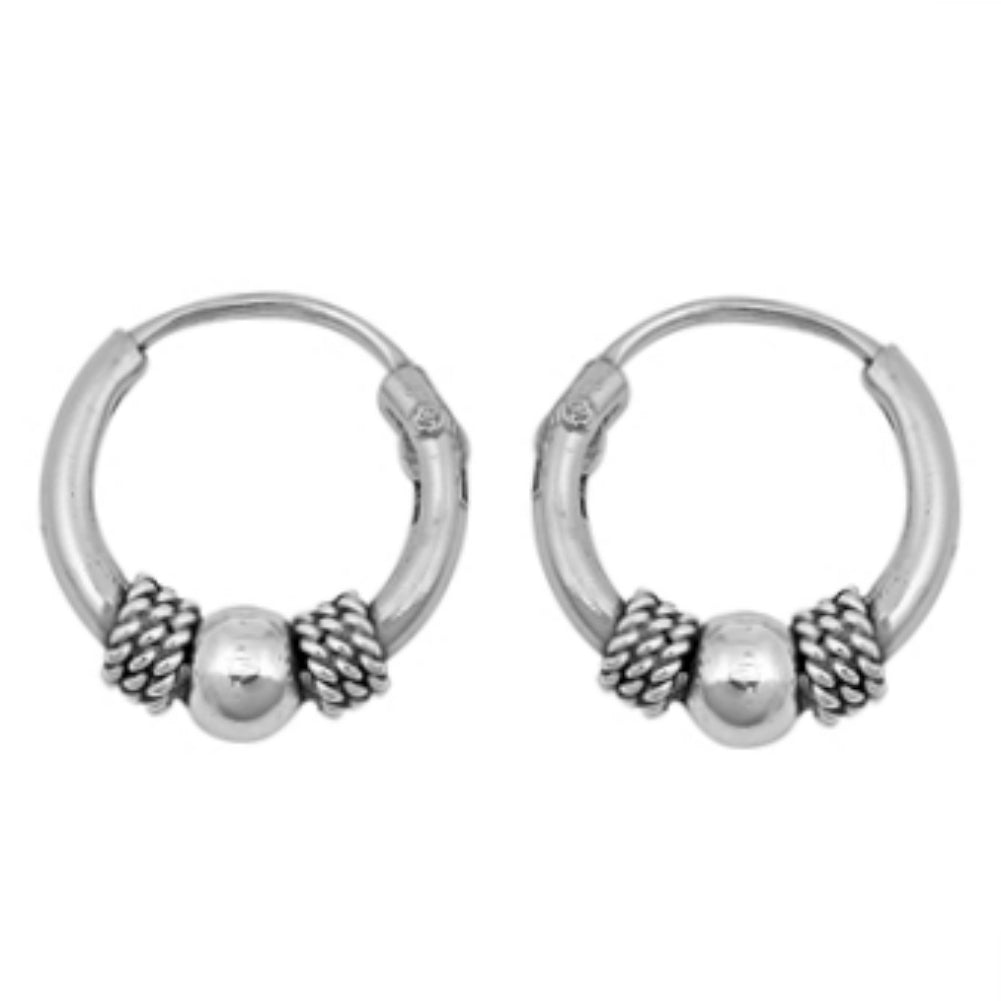 .925 Sterling Silver Rope and Ball Hoop Earrings Kids Baby Childs Ladies Mens Bali Style Continuous 