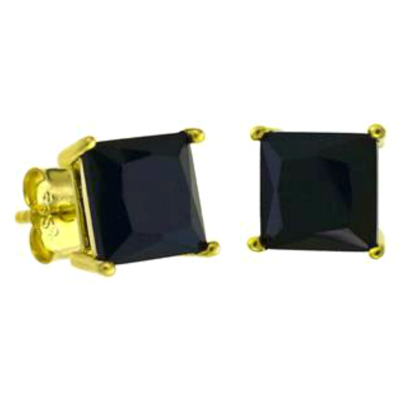 Gold Sterling Silver Princess Cut Black CZ Casting Stud Earrings 4-7mm –  Sterling Silver Fashion