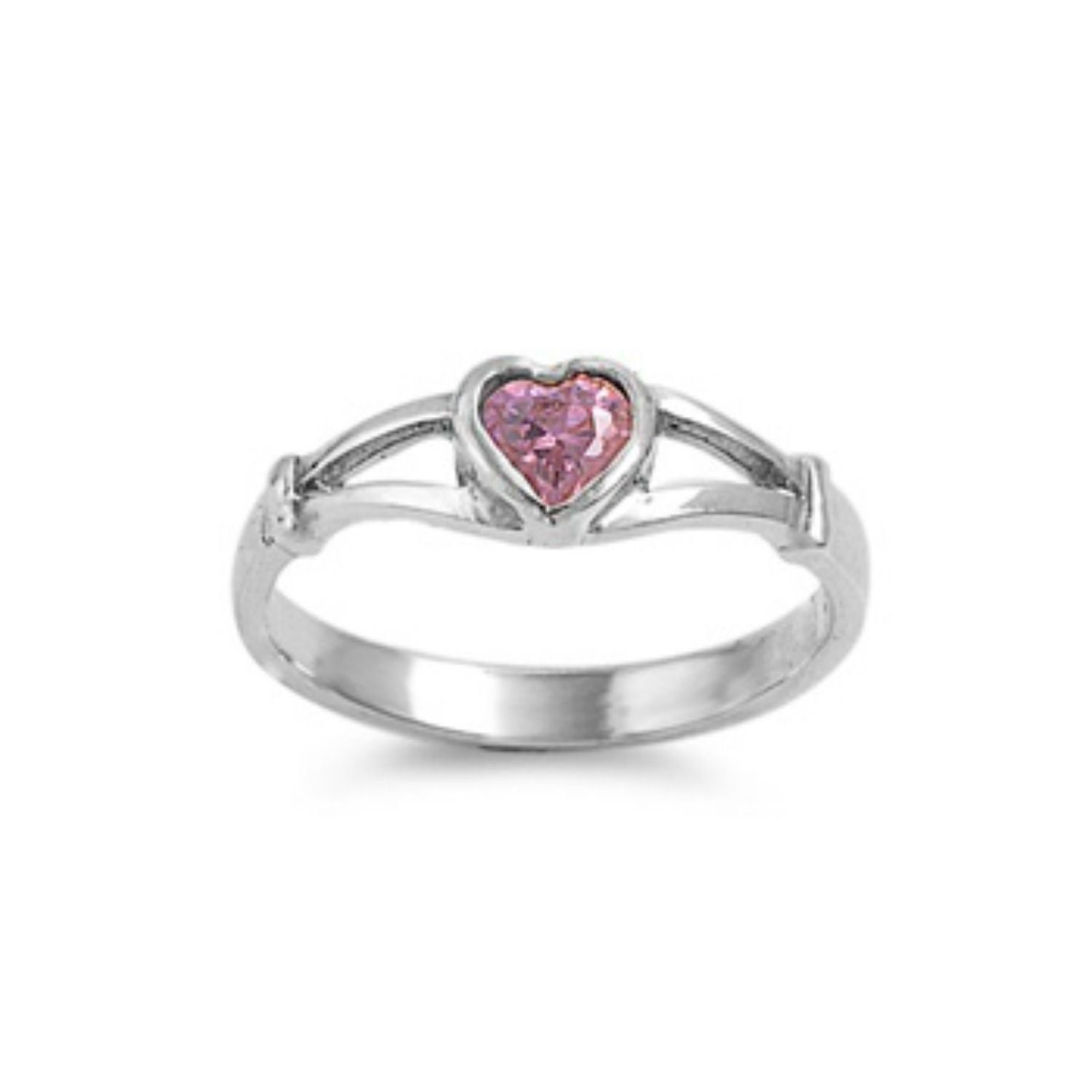 .925 Sterling Silver Pink Topaz Heart Ring Size 1-5 for Kids and Baby or Ladies Midi