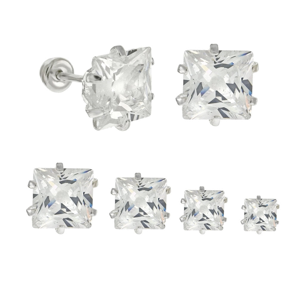 Casting Square Stud Earrings Screw Back .925 Sterling Silver Sizes 2-8mm  Available in 3 Colors!