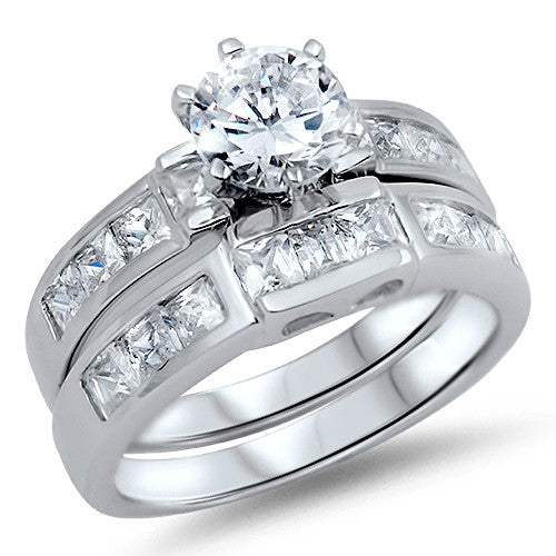 Sterling Silver CZ .75 carat Brilliant Round Cut Channel Wedding