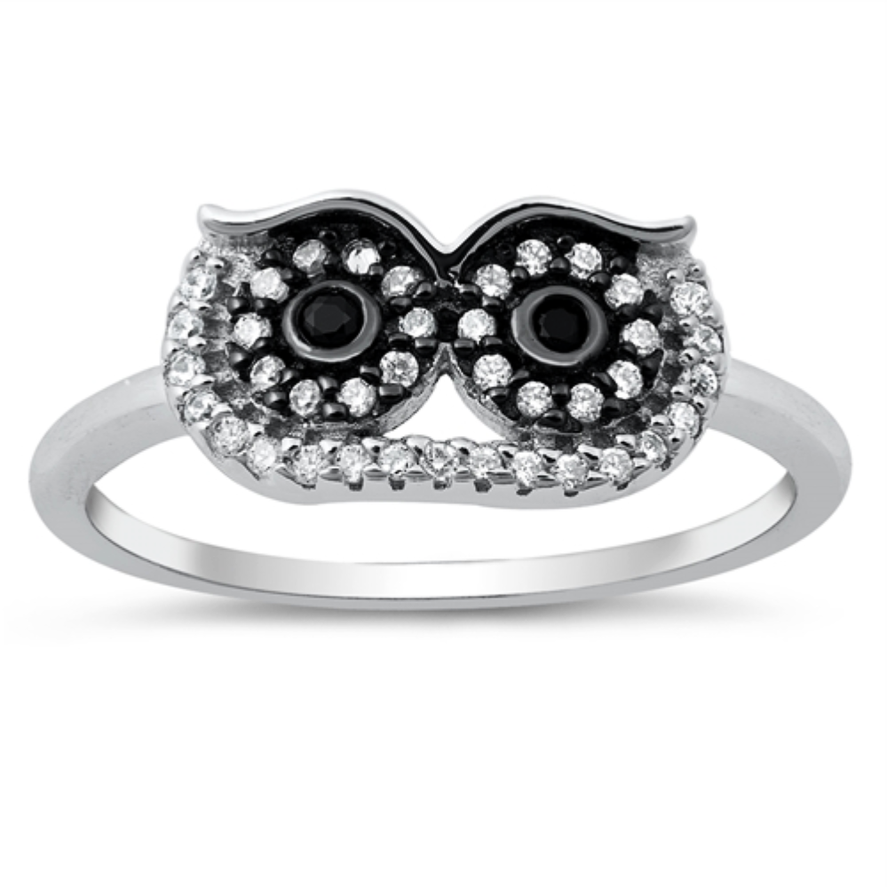 Owl Ladies Ring Size 5-10 Big Eyes in Sterling Silver and CZ