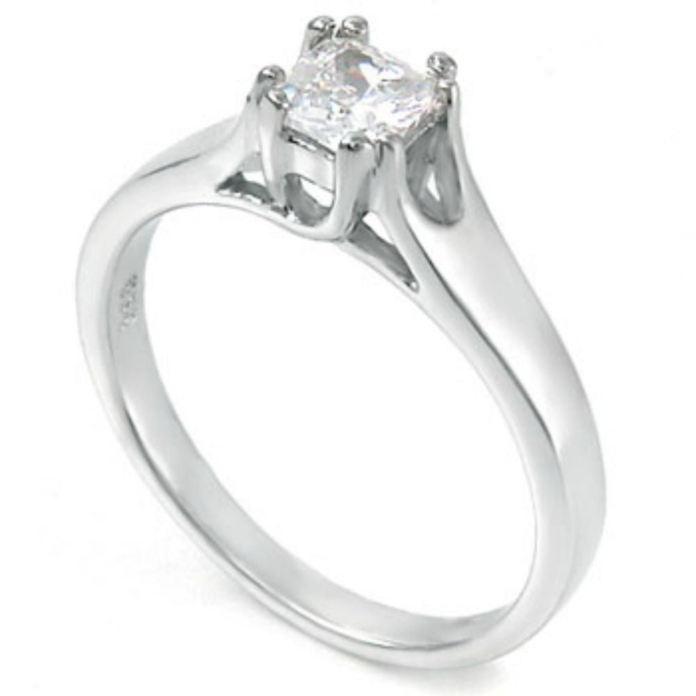 Sterling Silver CZ Princess Cut Engagement Ring size 5-9