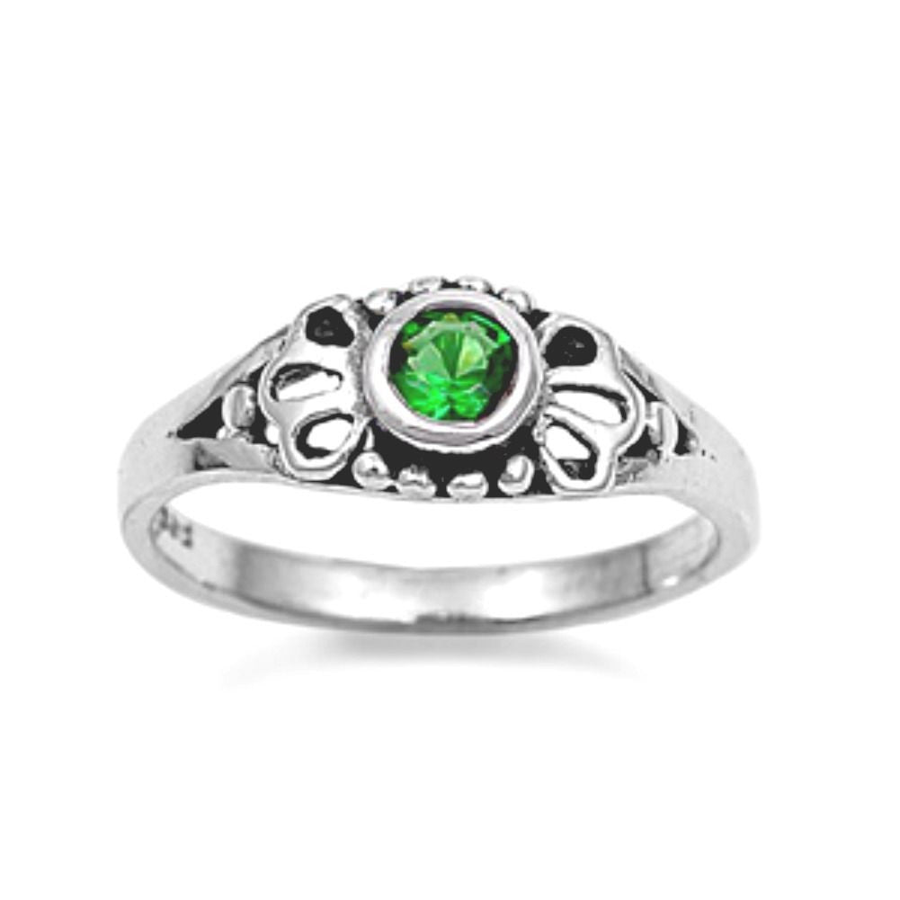 Sterling Silver Green Emerald CZ Ring Size 1-5