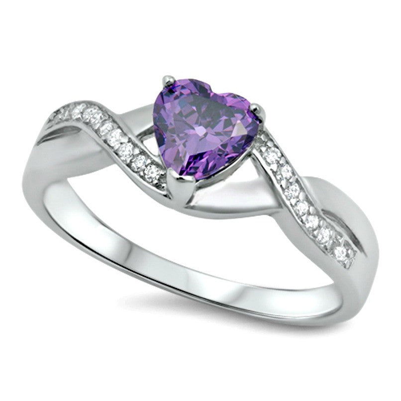 925 Sterling Silver Halo Amethyst Heart Engagement Ring Size 4-12