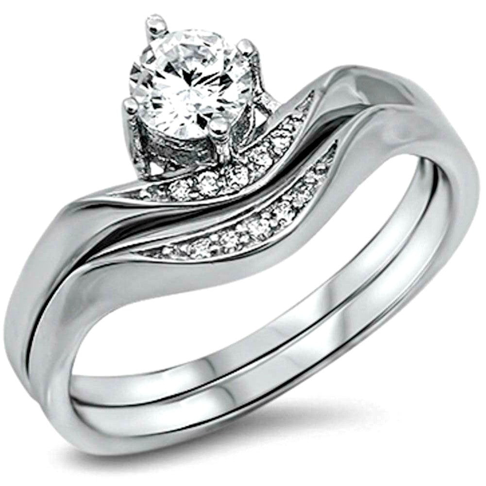 Sterling Silver CZ 1 carat Brilliant Cut Wedding Ring Set