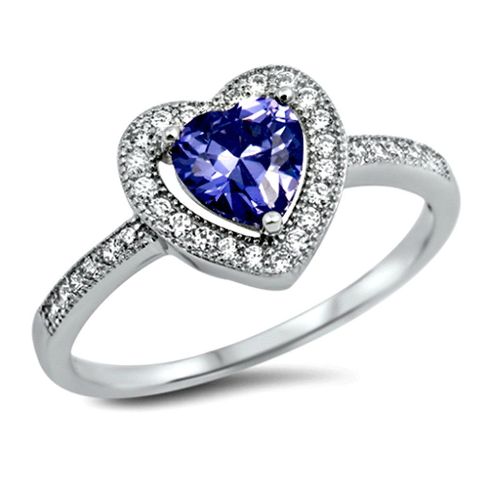 .925 Sterling Silver Halo Tanzanite Heart Engagement Ring size 4-12 ...