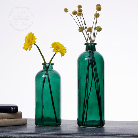 Emerald Green Glass Bottle Vases