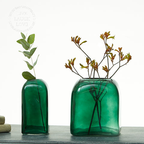 Emerald Green Square Glass Bubble Vases