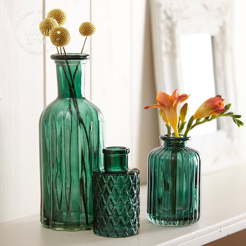 Set of 3 Assorted Glass Vases - Emerald Green
