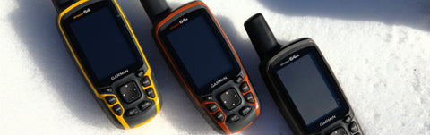 Yellow red and black Garmin GPS devices