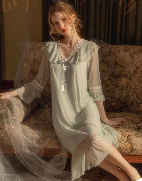 Ivette Bridal nightgown in satin with white embroidery, Pyjamas and  Loungewear