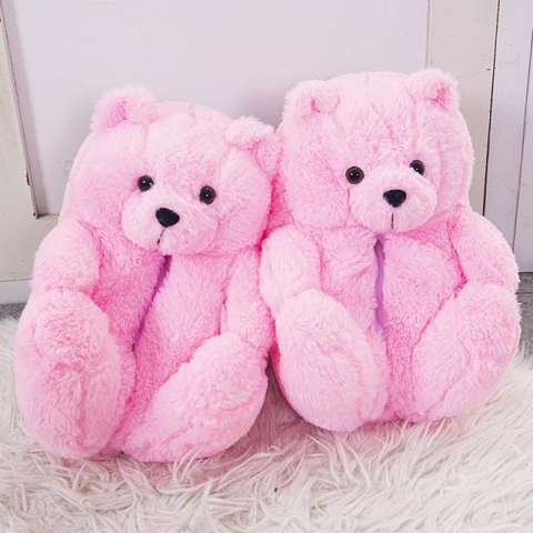 Baby Pink Teddy Bear Plush Slippers