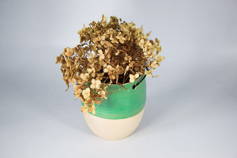 green and neutral hanging ceramic plant pot