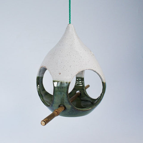 ceramic bird feeder with bamboo perch