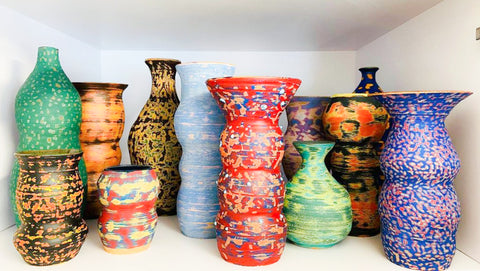 Seth Rogan's pottery vases in a kiln