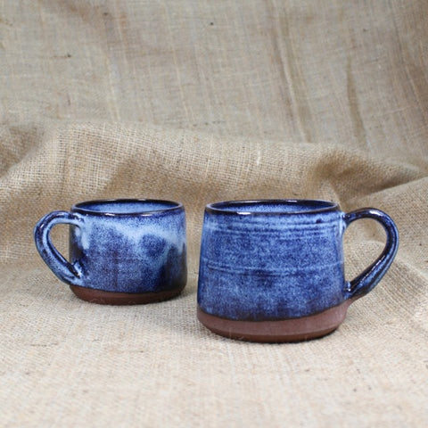 blue handmade mugs