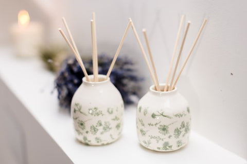 ceramic reed diffusers with wildflower print glaze
