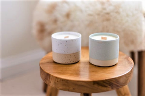 scented candles in a ceramic pot