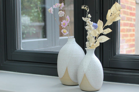 bud vases on a windowsill