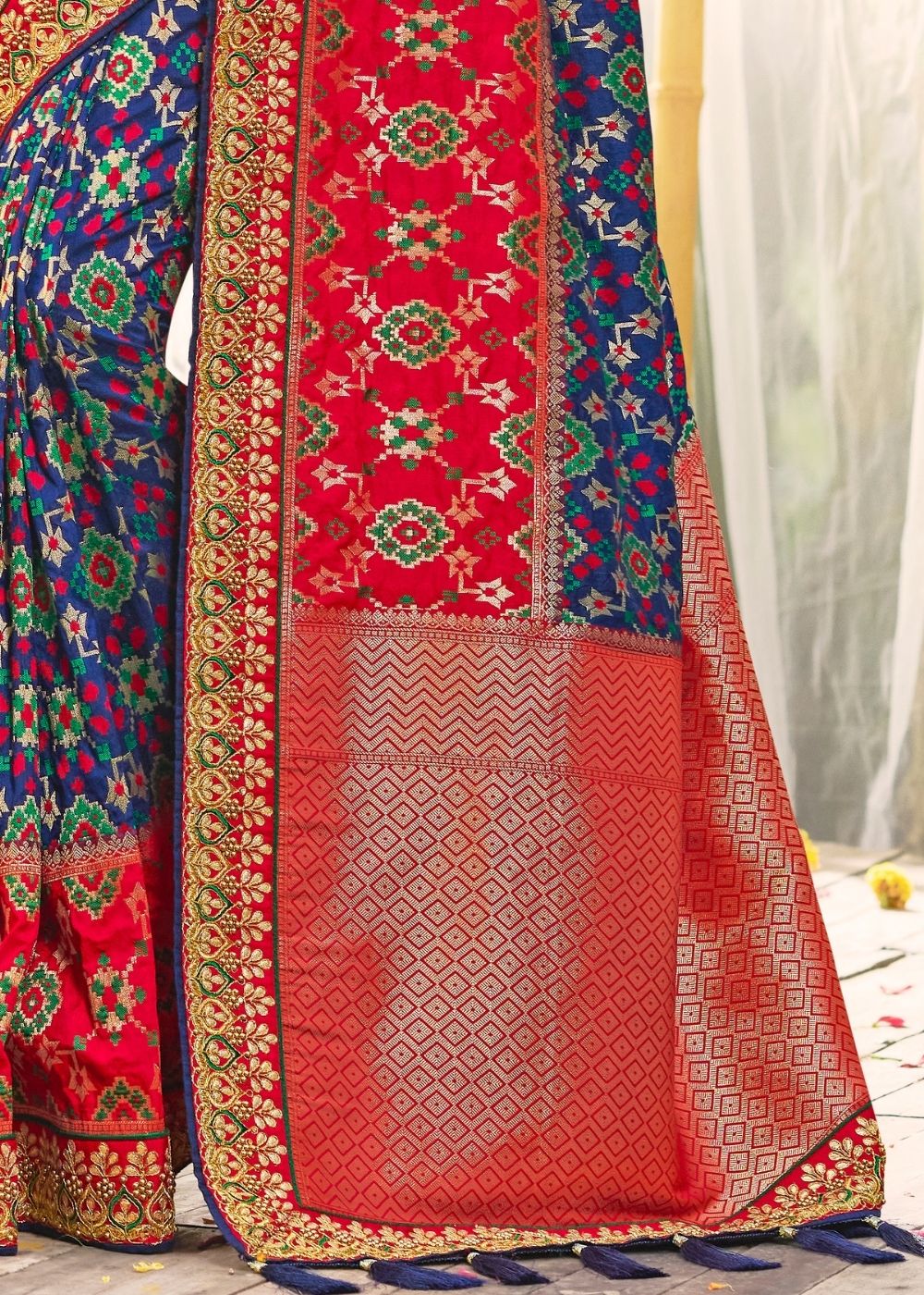 Azure Blue Banarasi Dola Silk Saree with Resham Embroidery, Zari and M ...