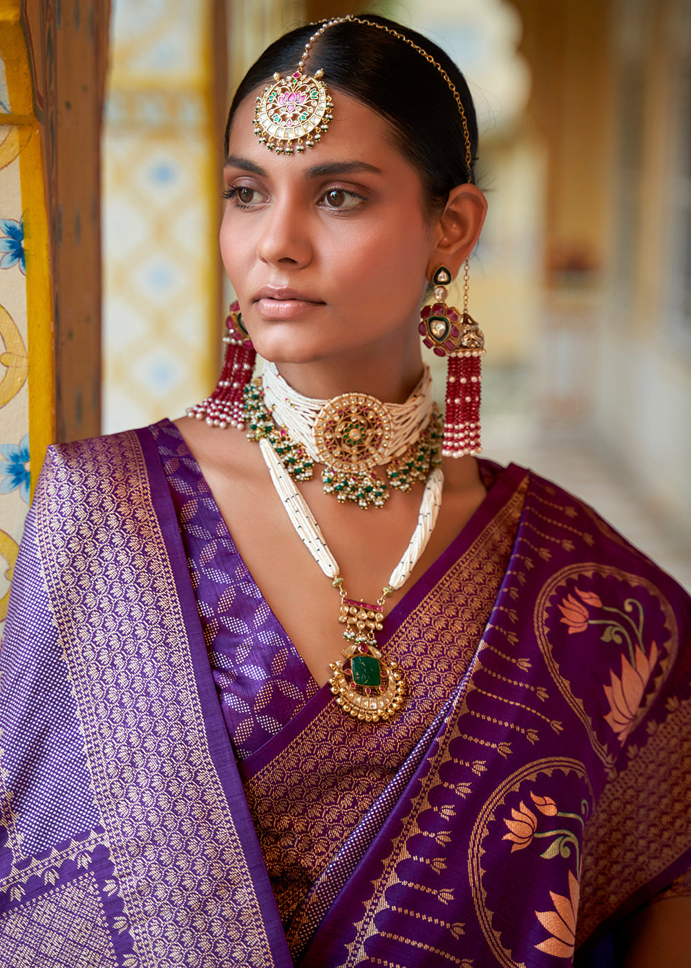 Shades Of Purple Zari Woven Banarasi Silk Saree – Ethnos