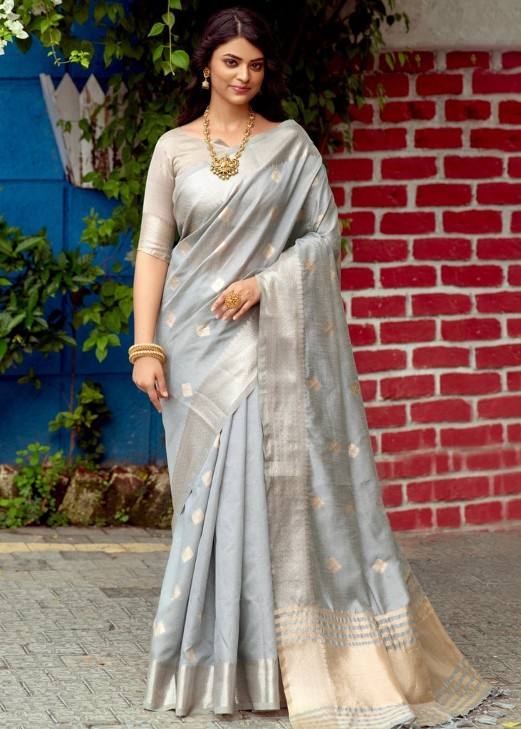 Pewter Grey Zari Woven Assam Silk Saree