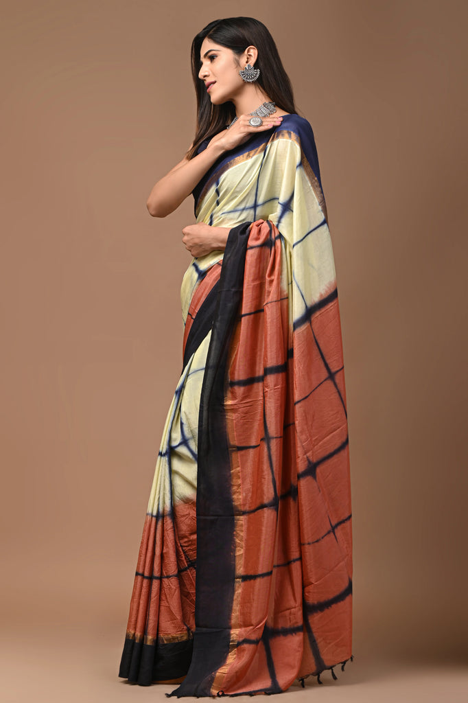 Coffee Brown Tie and Dye Assam Silk Saree