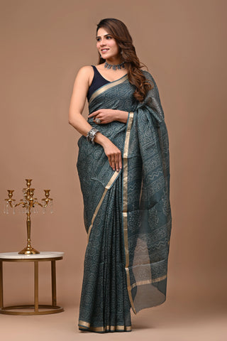 Pure Silk Kota Block Print Saree.