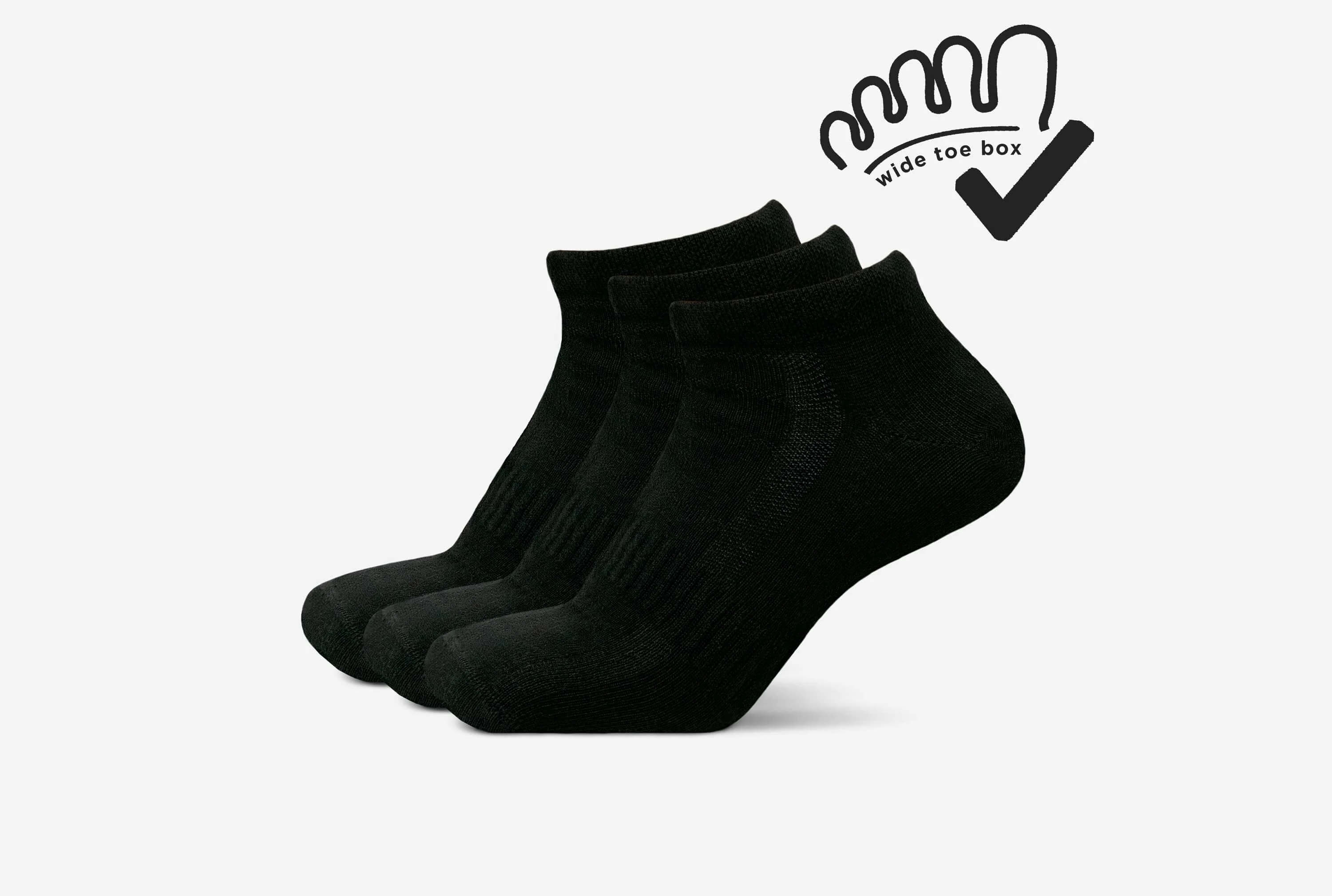 Sneaker Socks Wide Toe Box (3 Pair Pack) - Black ǀ Feelgrounds